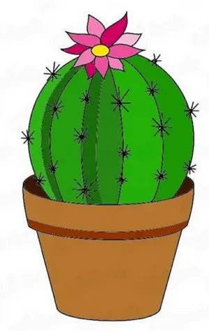 Поэтапное рисование кактуса в горшке