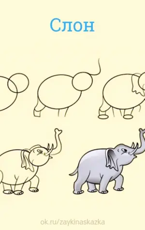 Пошаговый рисунок слона