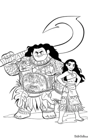 Раскраска Моана и Мауи