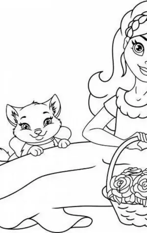 Раскраска принцесса с котенком