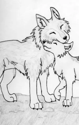 Раскраска волк с волчатами