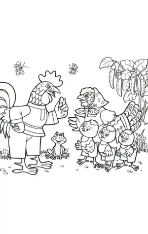 Раскраски к сказке петушок и бобовое зернышко для детей