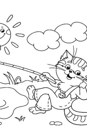Раскраски по сказке Сутеева кот рыболов