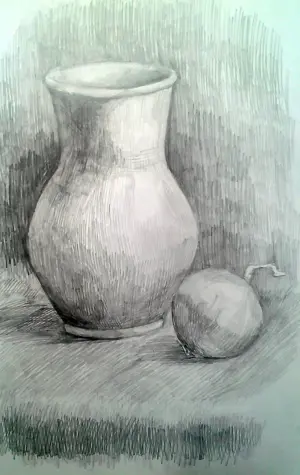 Рисование натюрморта кувшин и яблоко
