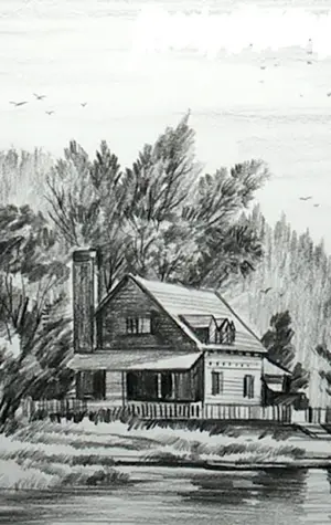 Рисунок пейзажа карандашом домик