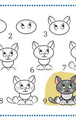 Схема рисования кота для детей