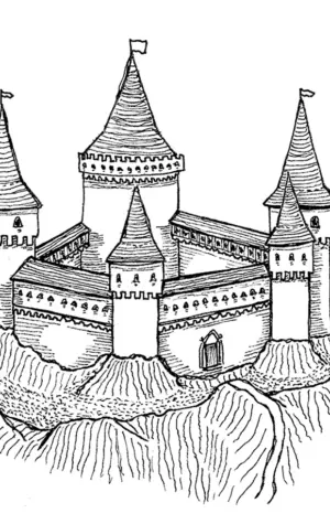 Средневековый замок в романском стиле рисунок