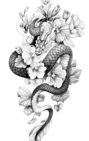 Эскиз дракон в цвете