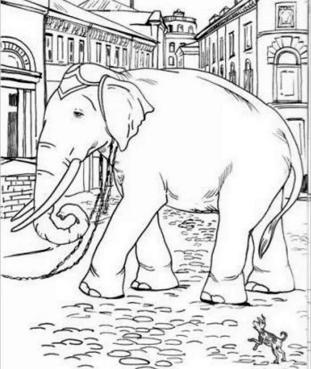 Иллюстрация к басне Крылова слон и моська