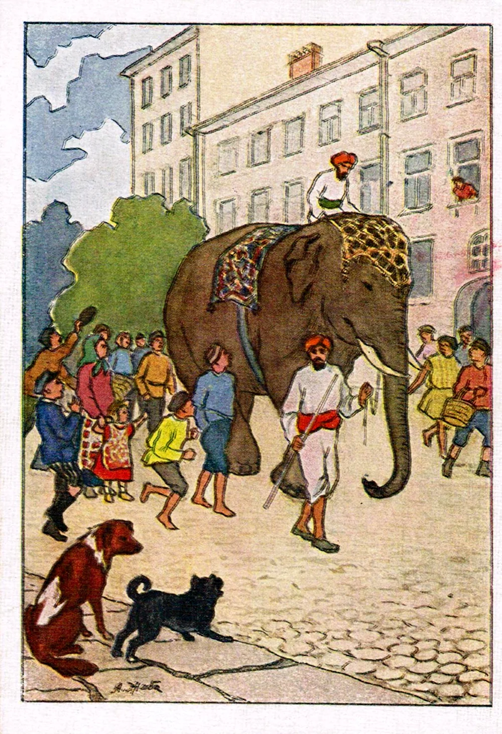 Иллюстрация к басне Крылова слон и моська