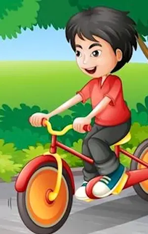Мультяшный мальчик едет на велосипеде