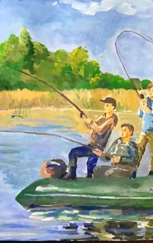 Рисунок мы с папой на рыбалке