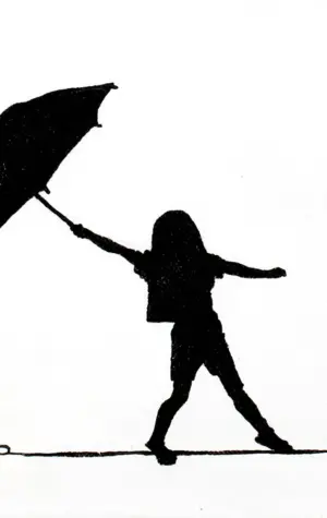 Силуэт ребенка с зонтиком