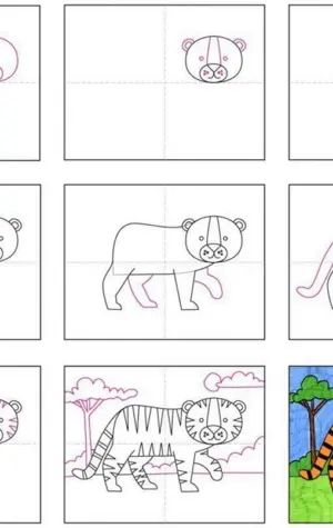 Тигр пошаговое рисование для детей