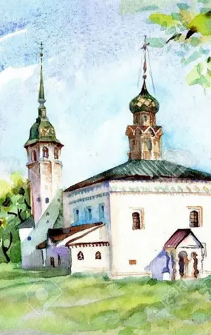 Церковь акварелью Суздаль