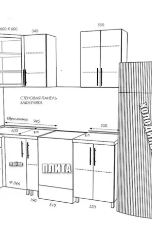 Угловой кухонный гарнитур 2000х1400 схема