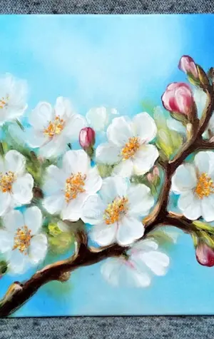 Ветка цветущей яблони живопись