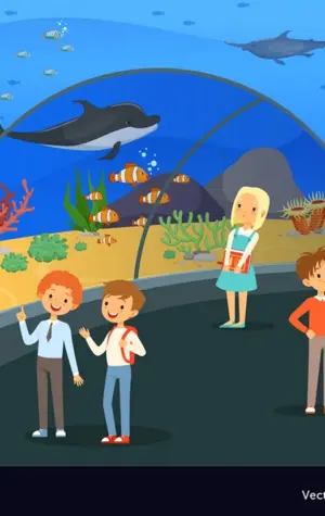Ребенок в океанариуме иллюстрация