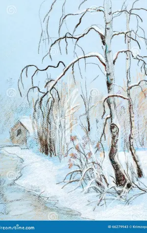 Рисование береза в снегу