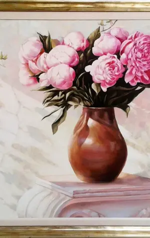 Цветы в глиняной вазе живопись